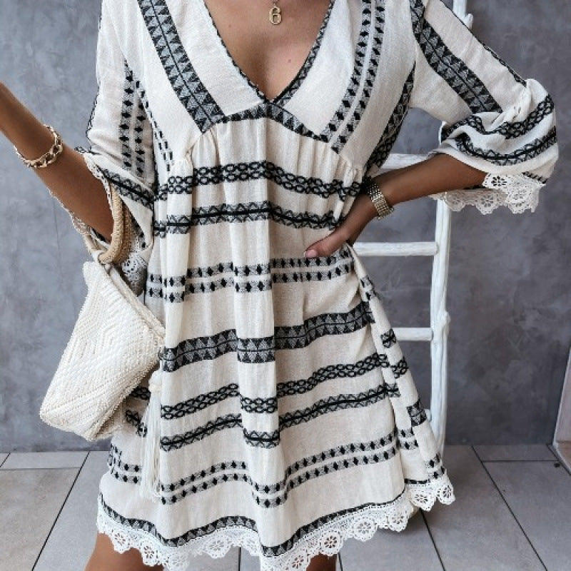 Women Bohemian Style Bell Sleeve Mini Dress Ivyshape