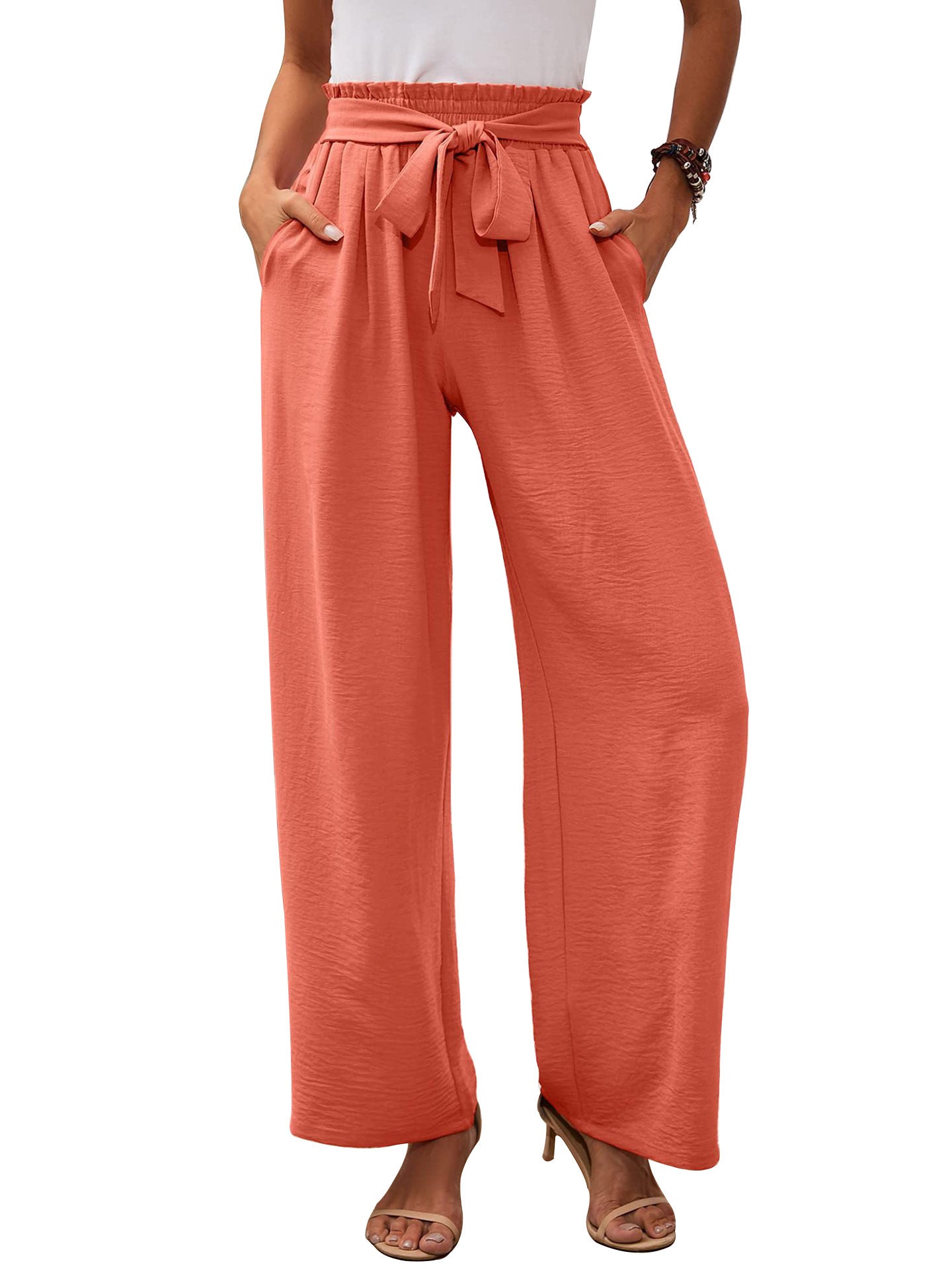 Women's Wide Fabric Trousers with Elastic Waistband and Belt Detail Ivyshape