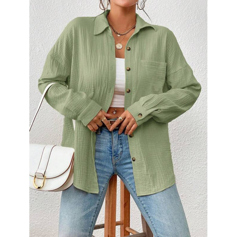 Women's Casual Overshirt Blouse with Button Details Ivyshape