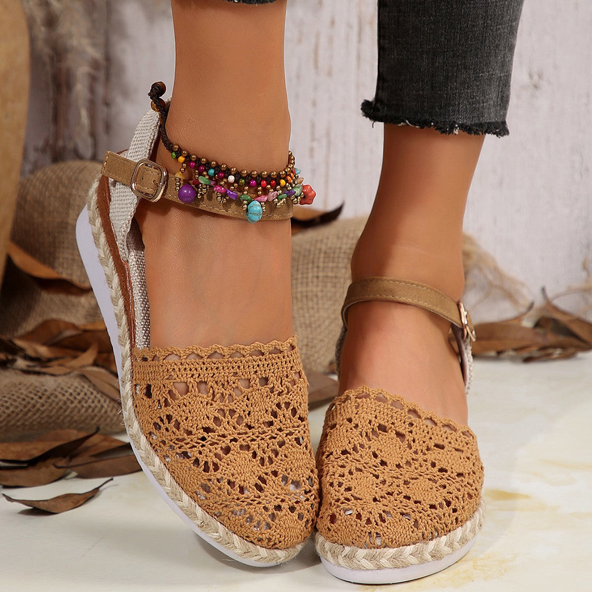 Women's espadrilles with floral embroidery design and comfortable wedge sole Ivyshape