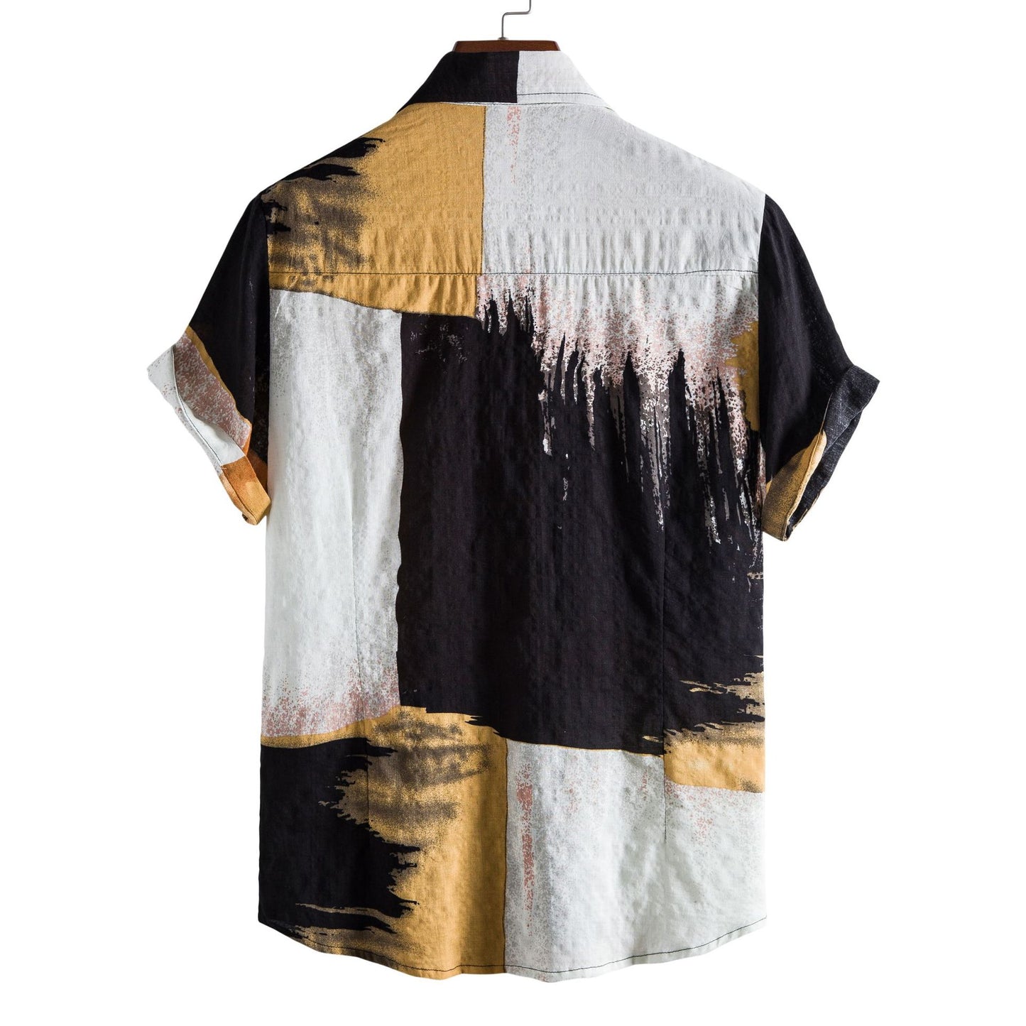 Men's short sleeve shirt with creative brush stroke pattern and lightweight fabric Ivyshape
