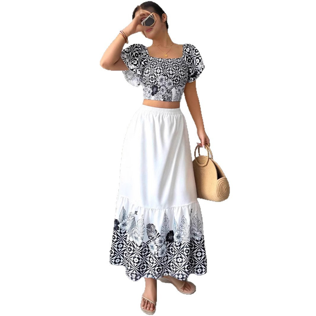 Women's maxi skirt with floral ruffle and elastic waistband Ivyshape