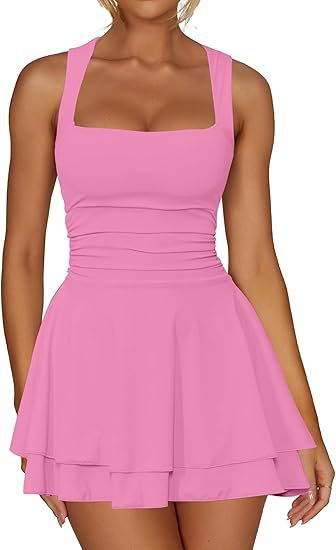 Women's skater dress with gathering and wide straps Ivyshape