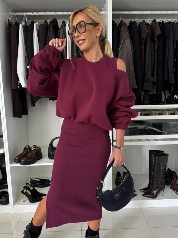 Ladies casual sweat dress with asymmetrical hem and airy sleeves Ivyshape