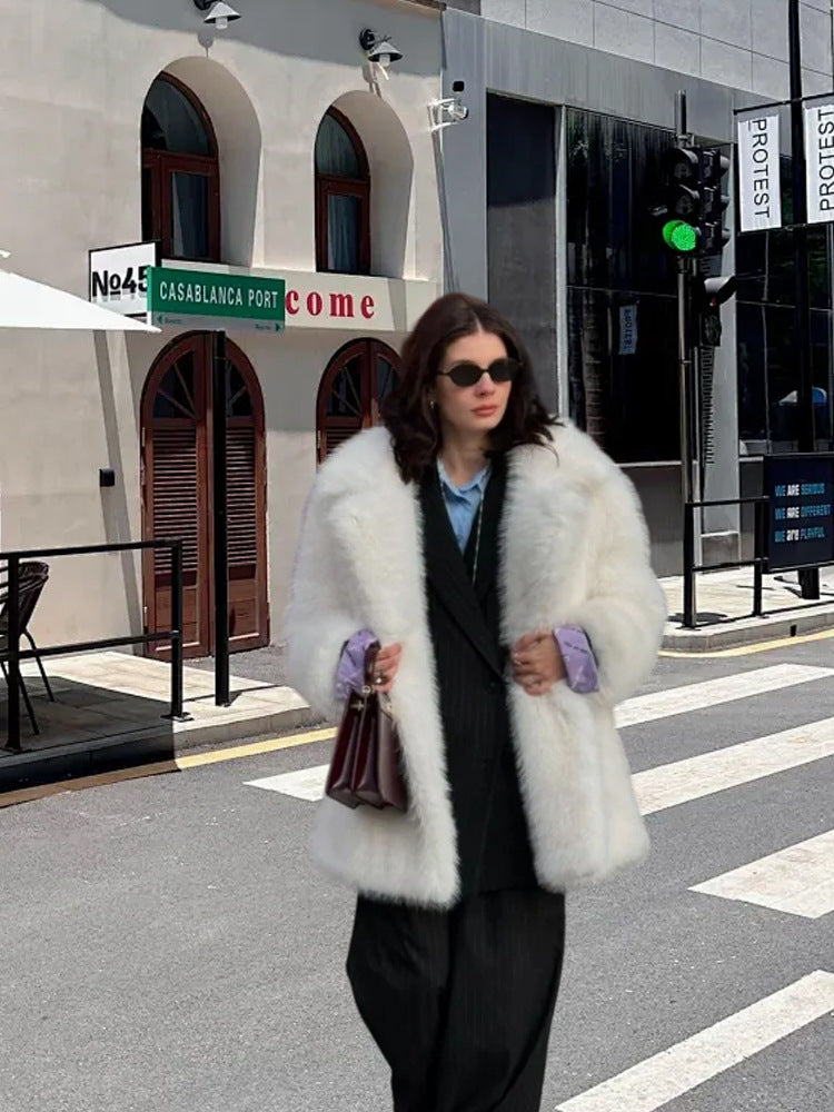 Women Fashion Faux Fur Jacket with Voluminous Sleeves Ivyshape