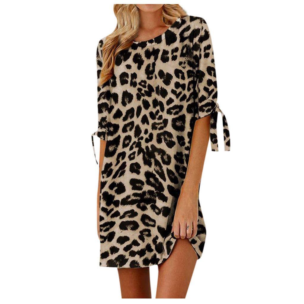 Women casual leopard pattern shift dress Ivyshape