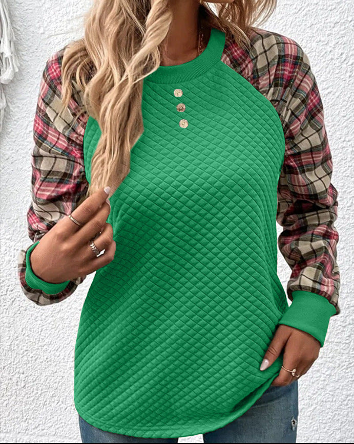 Ladies fashionable sweatshirt with original check pattern and textured top Ivyshape