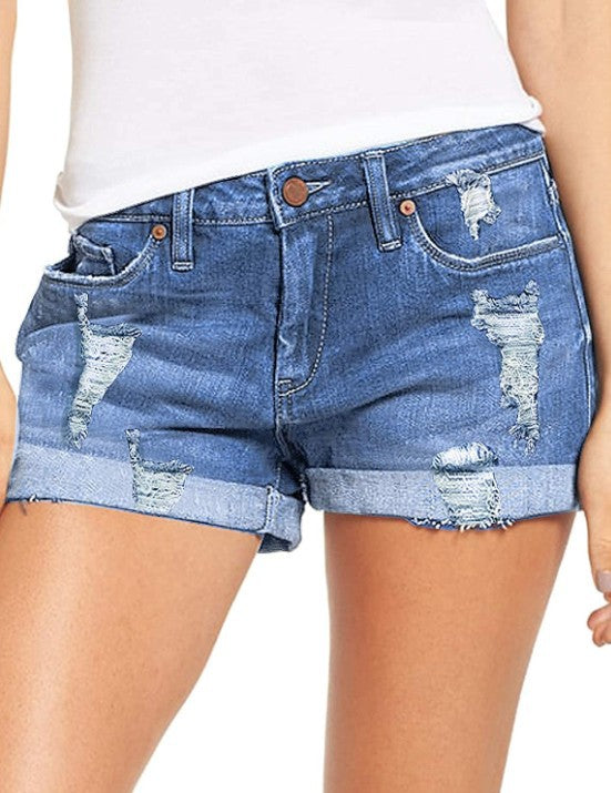 Women's jeans shorts in a casual destroyed look Ivyshape
