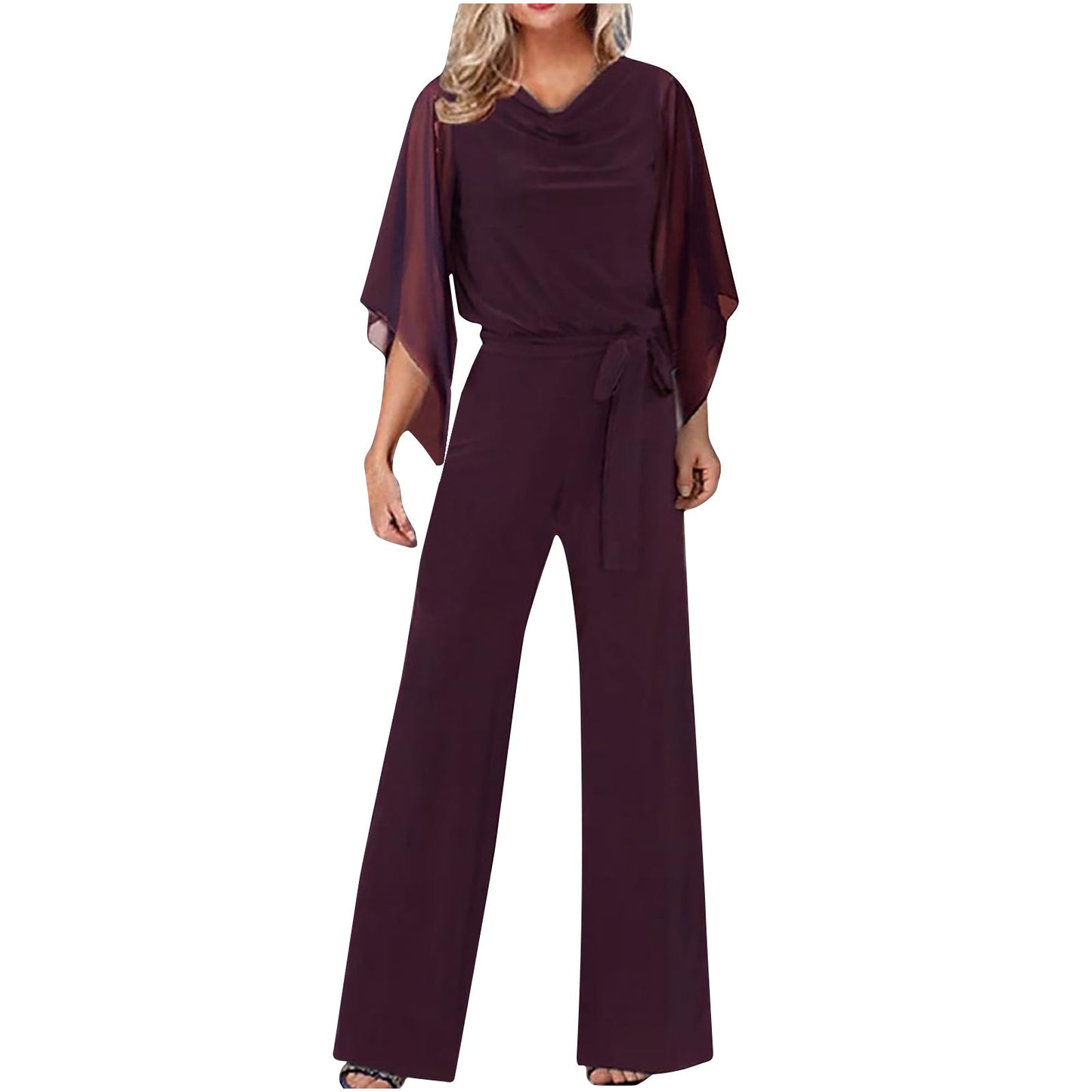 Women Elegant Jumpsuit with Flowing Top and Wide Leg Ivyshape