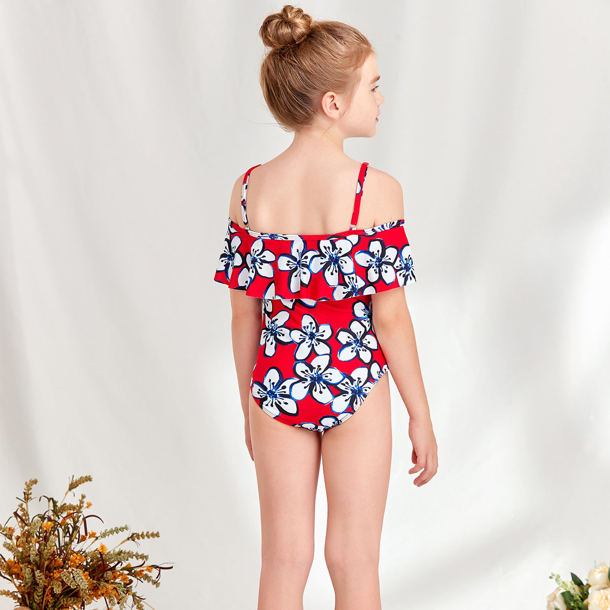 Women's One-Piece Swimsuit with Off-Shoulder Design and Floral Ruffle Elements Ivyshape