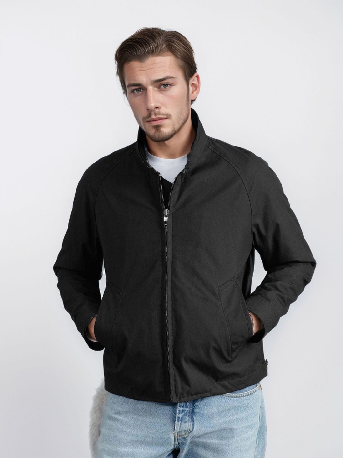Men's elegant quilted jacket with high collar and practical pockets Ivyshape