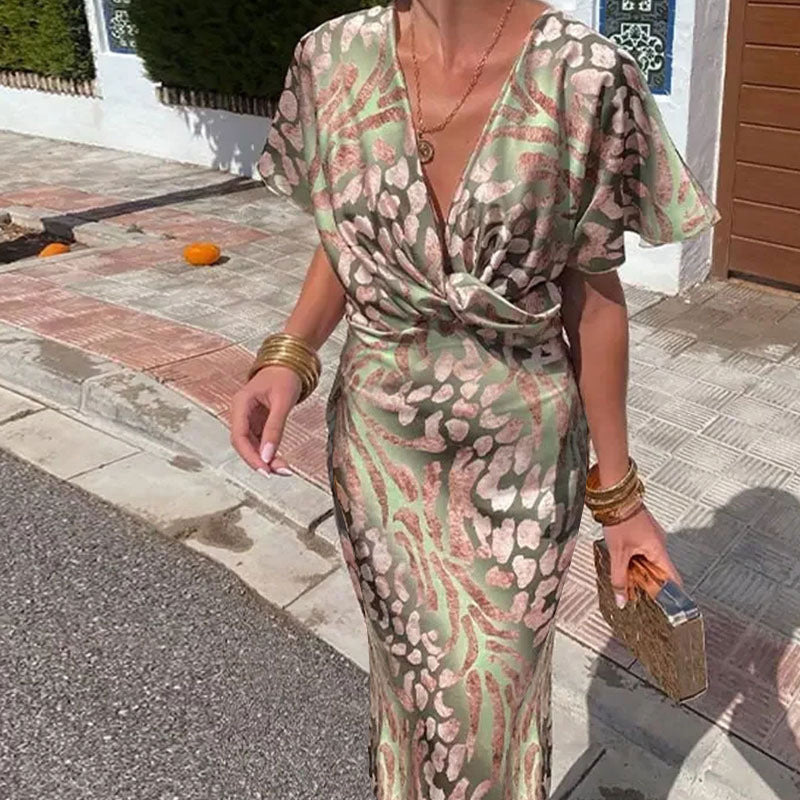 Women elegant wrap dress with trendy pattern Ivyshape