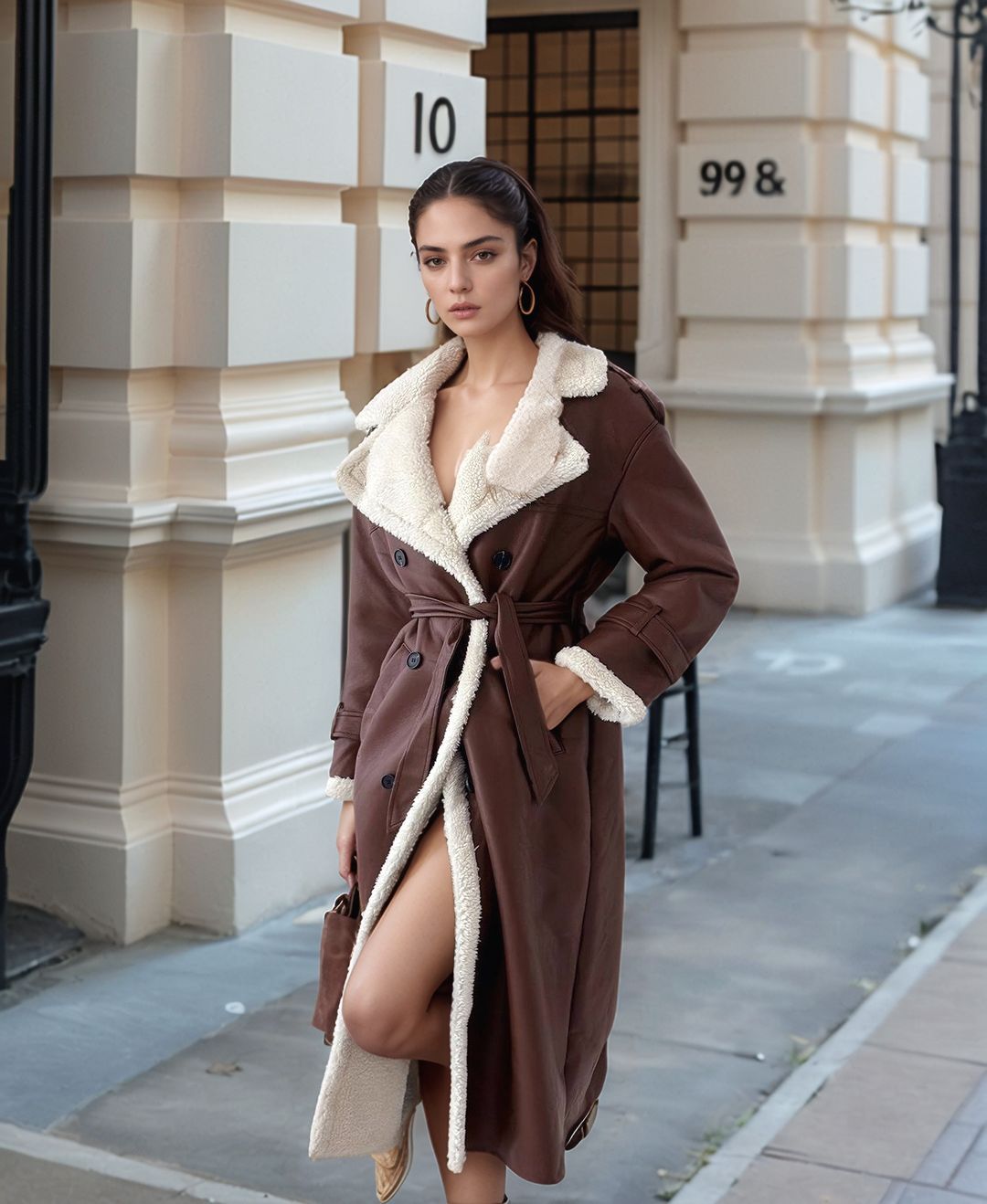 Women elegant transitional coat with teddy lining and double button placket Ivyshape