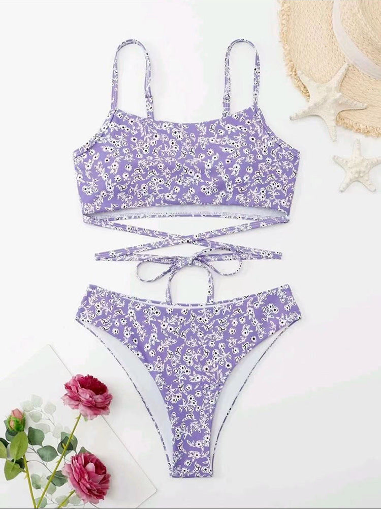 Women's Floral Print Bikini with Adjustable Straps and Knotted Detail Ivyshape