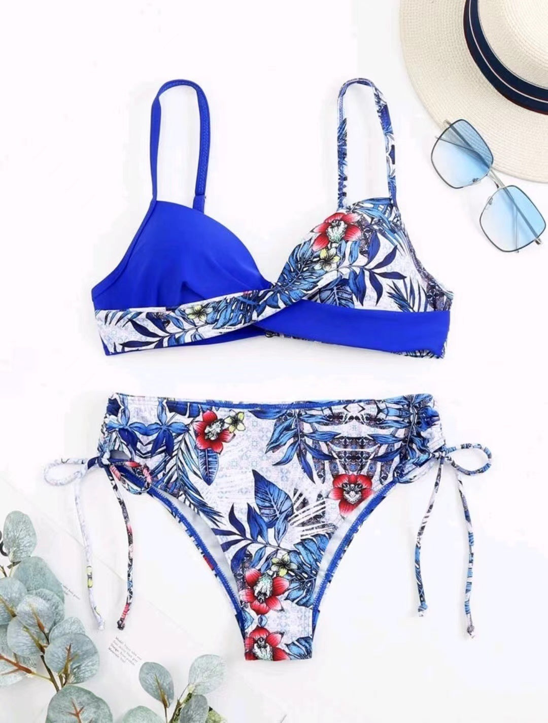 Ladies bikini set with elegant wrap look and floral design Ivyshape