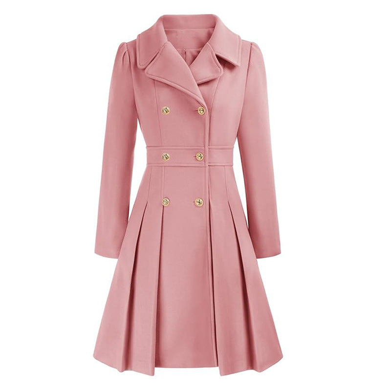Women's fitted trench coat with double button fastening and pleats Ivyshape