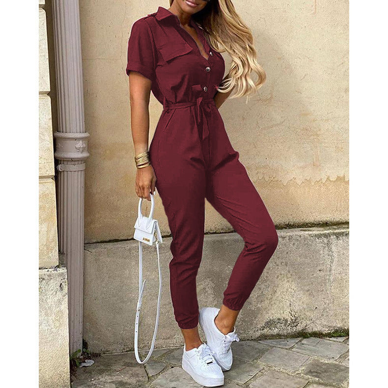 Women's casual jumpsuit with tailored cut and continuous button placket Ivyshape