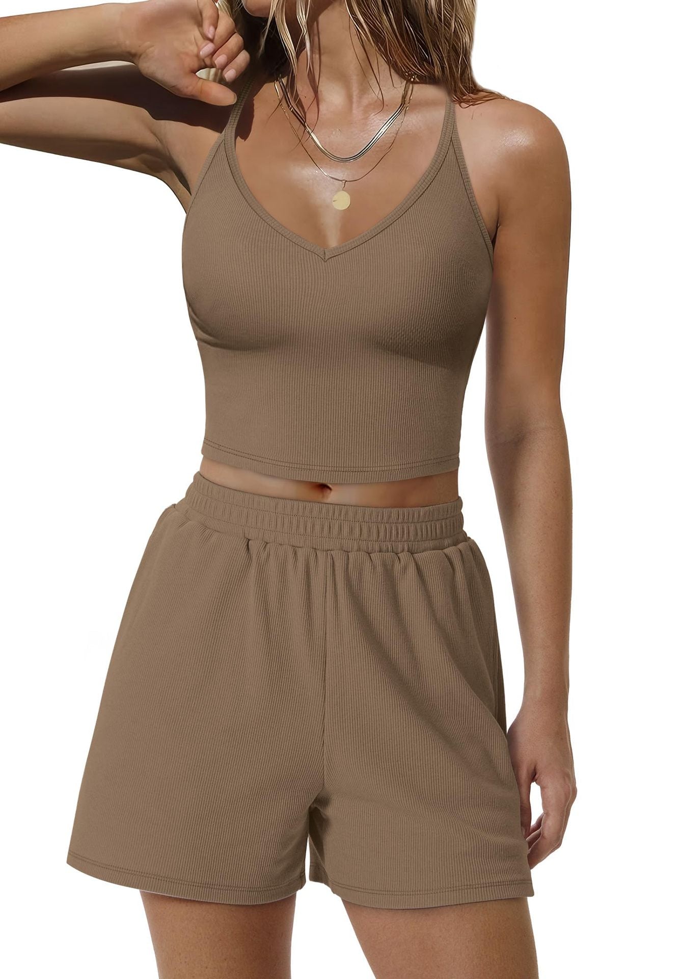 Women's Rib Crop Top and Shorts Set Ivyshape