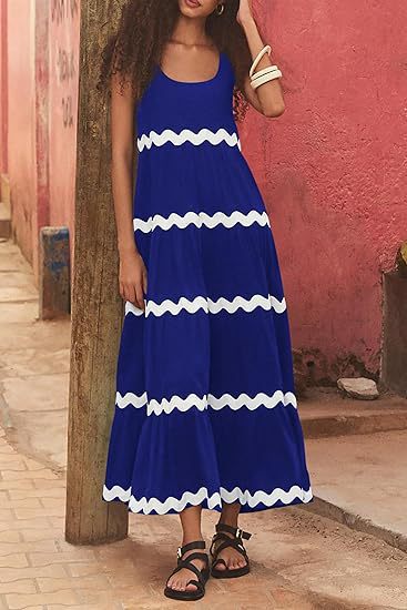 Women's Maxi Dress with Loose Fit and Wave Pattern Ivyshape