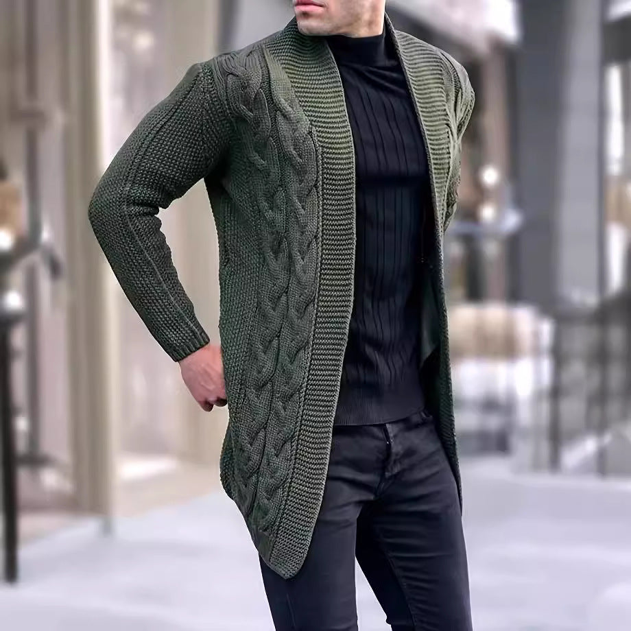 Men's chunky knit cardigan with trendy cable pattern and casual cut Ivyshape