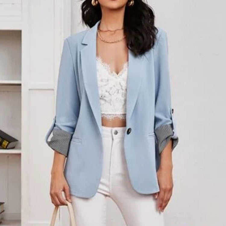 Women Elegant Casual Blazer with Roll-Up Sleeves and Classic Cut Ivyshape