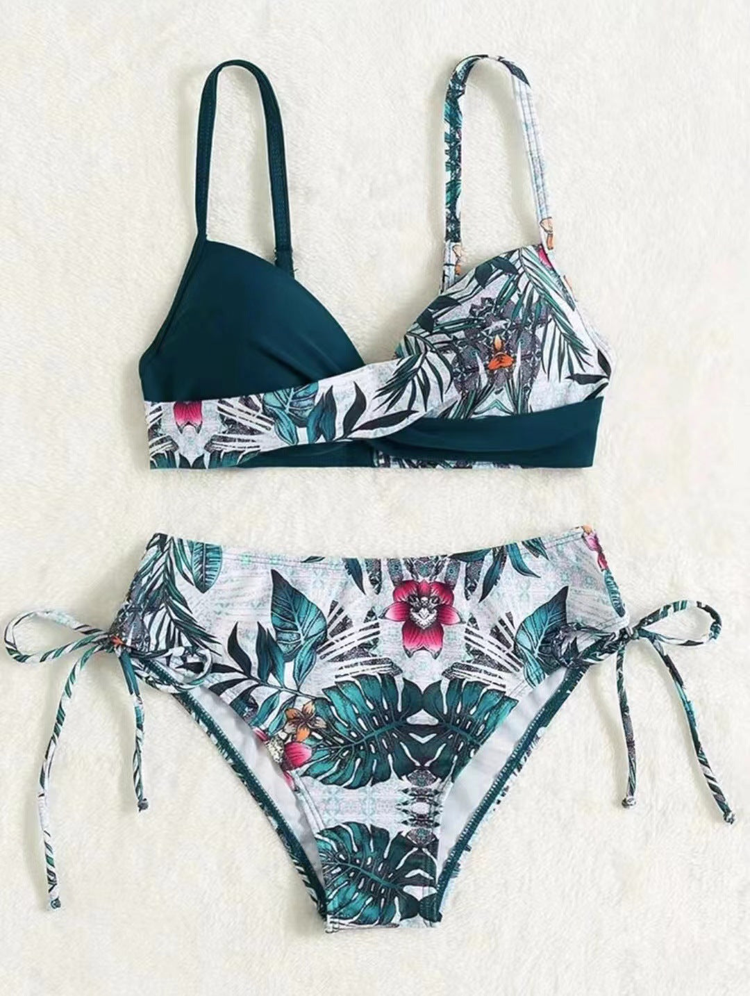 Women Two-Piece Bikini Set with Floral Bottom and Adjustable Straps Ivyshape