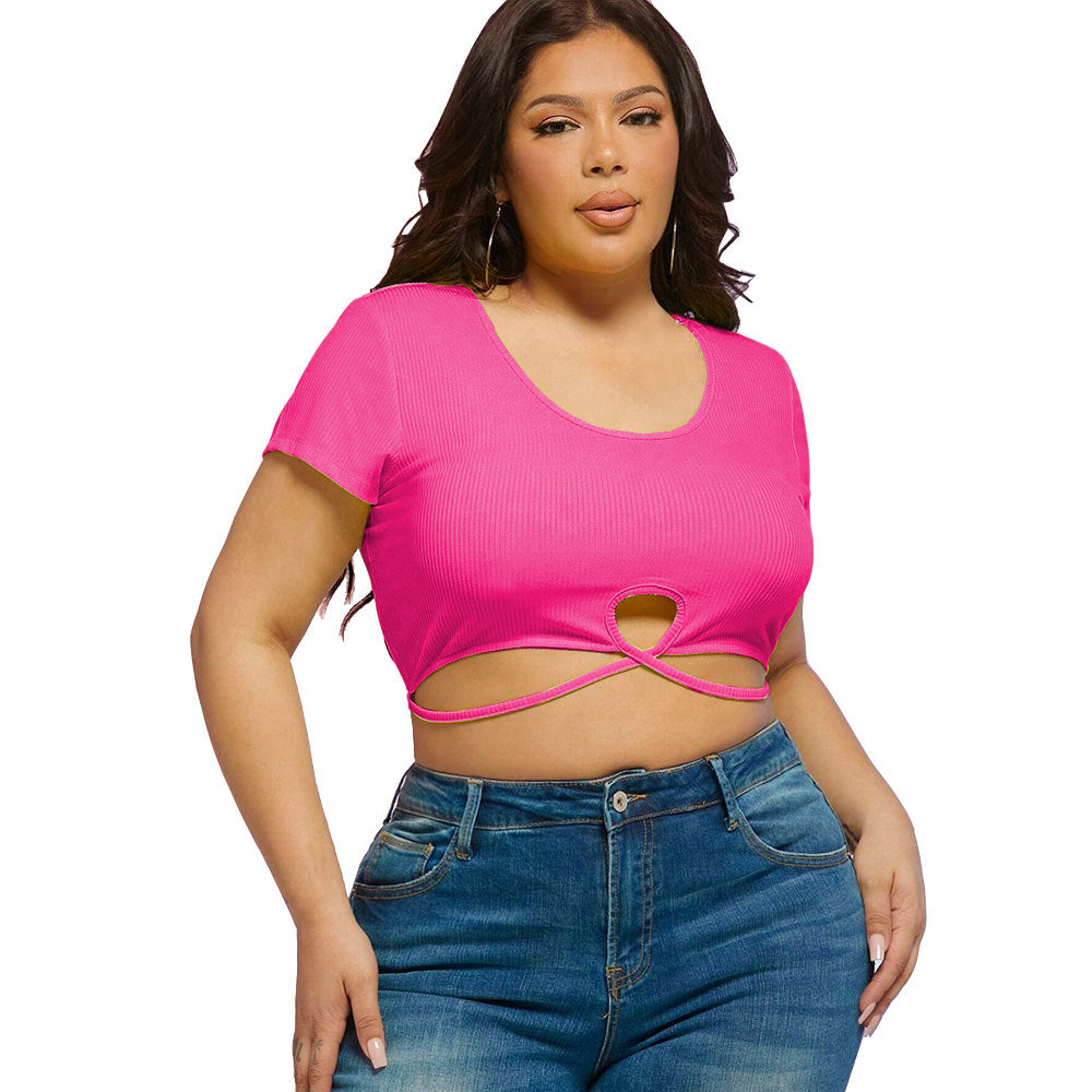 Women's cropped top with side cut-out and fine rib design Ivyshape
