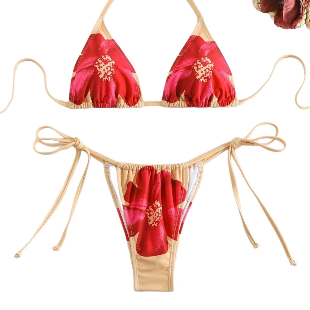 Women's triangle bikini with floral design and adjustable straps Ivyshape