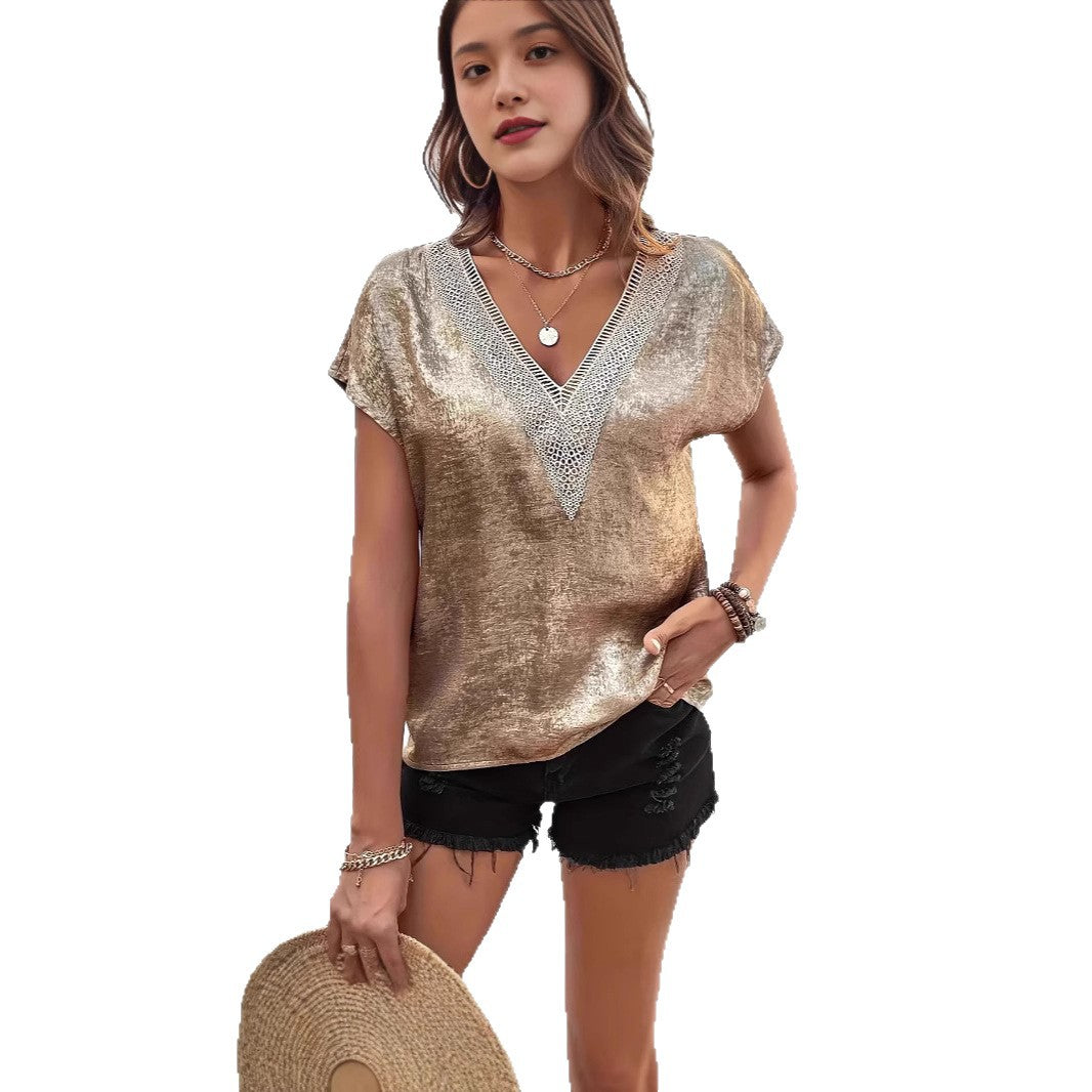 Women's trendy V-neck top with glamorous shine Ivyshape
