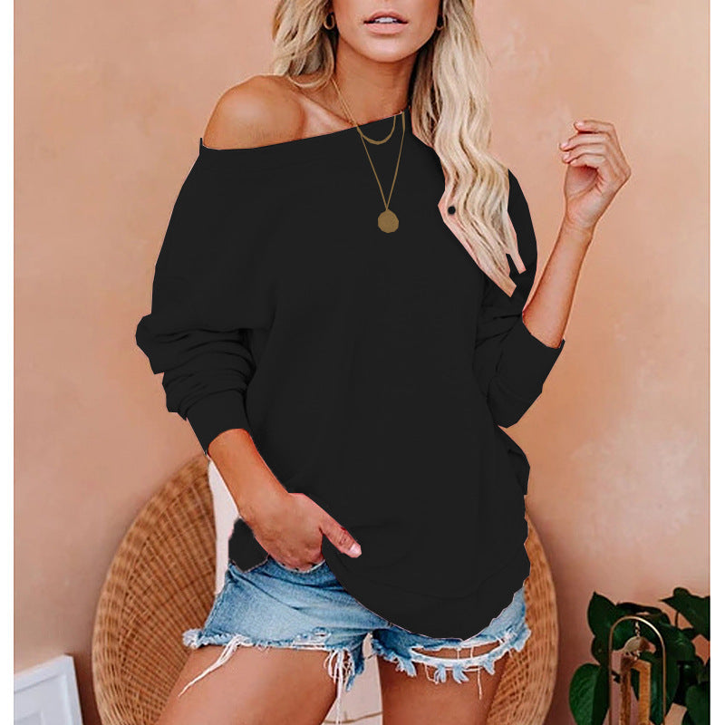 Women Oversized Sweatshirt with Shoulder Design Ivyshape