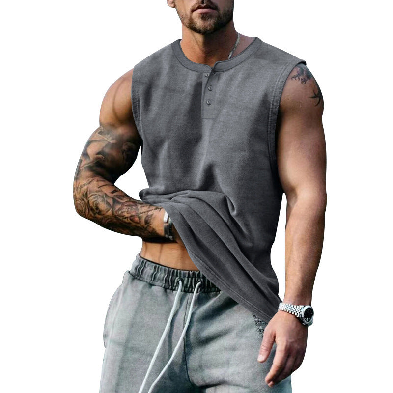 Men's sleeveless sports shirt with button placket and breathable properties Ivyshape