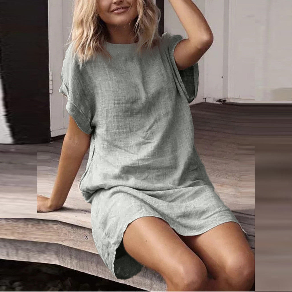 Ladies Relaxed Fit Linen Shift Dress Ivyshape