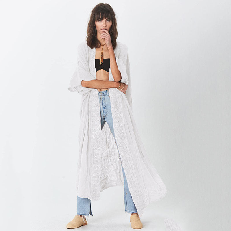Women casual beach kimono with fine lace and loose fit Ivyshape
