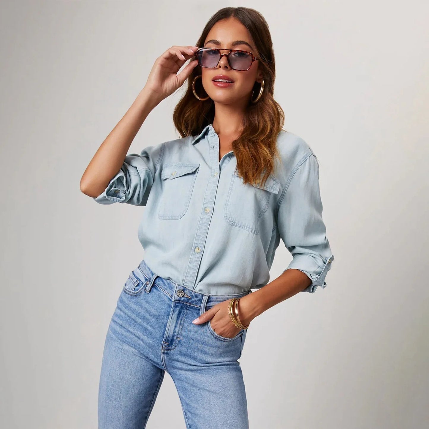 IvyShape | Light Denim Shirts
