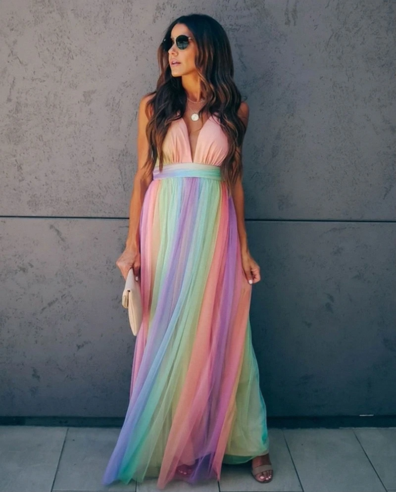 Ivyshape | Dress Lively Rainbow Dress for A Striking Style