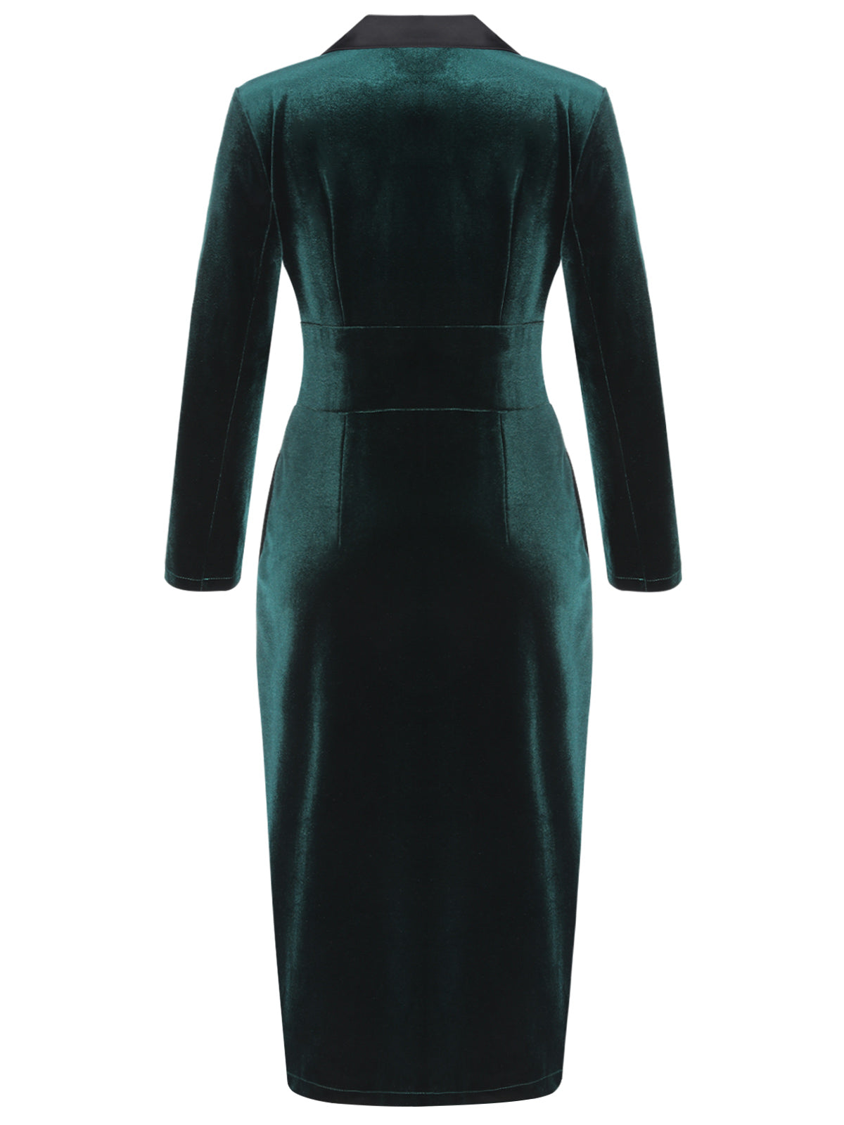 Dark Green Lapel Button Velvet Dress