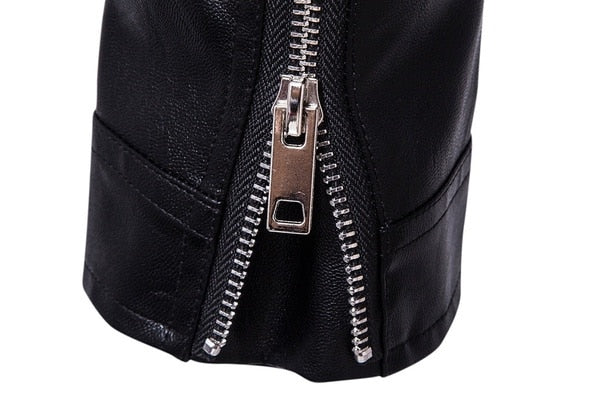Ivyshape | Leather Jacket for Men Slim Fit Stand-Up Collar Windproof Motorcycle Jacket