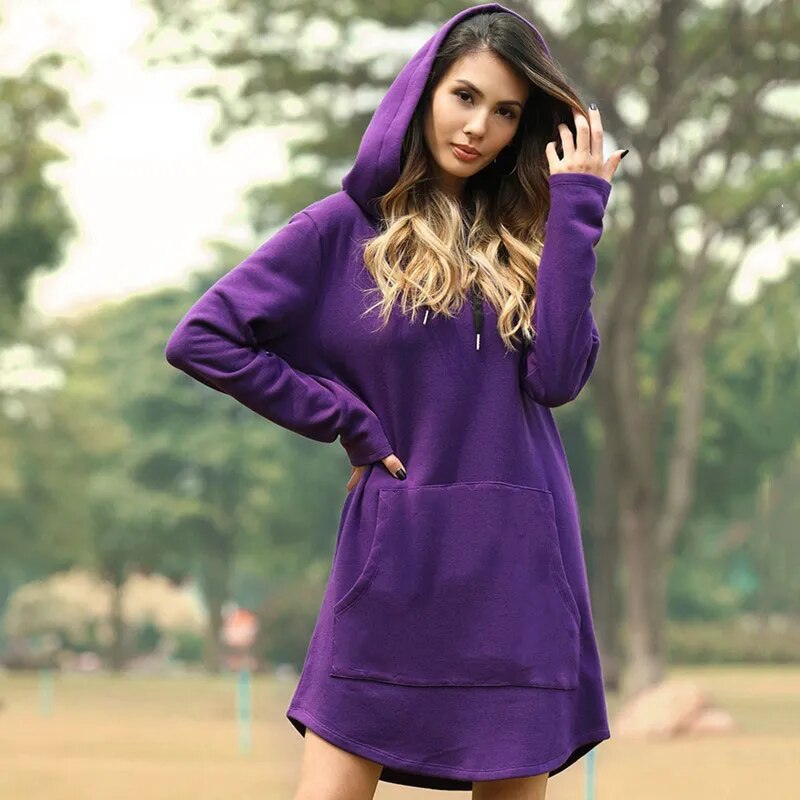 IvyShape | Comfortable Long Sweatshirt Dress with Hood