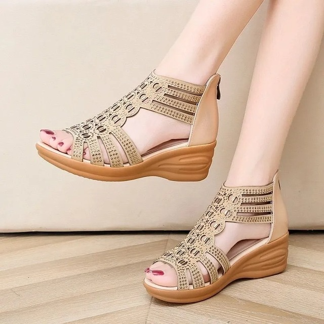 Ivyshape | Women's Semi Heels Wedge Sandals Zipped