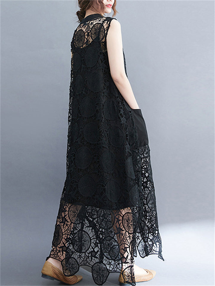 Ladies Temperament Large Size Cutout Lace Tank Dress