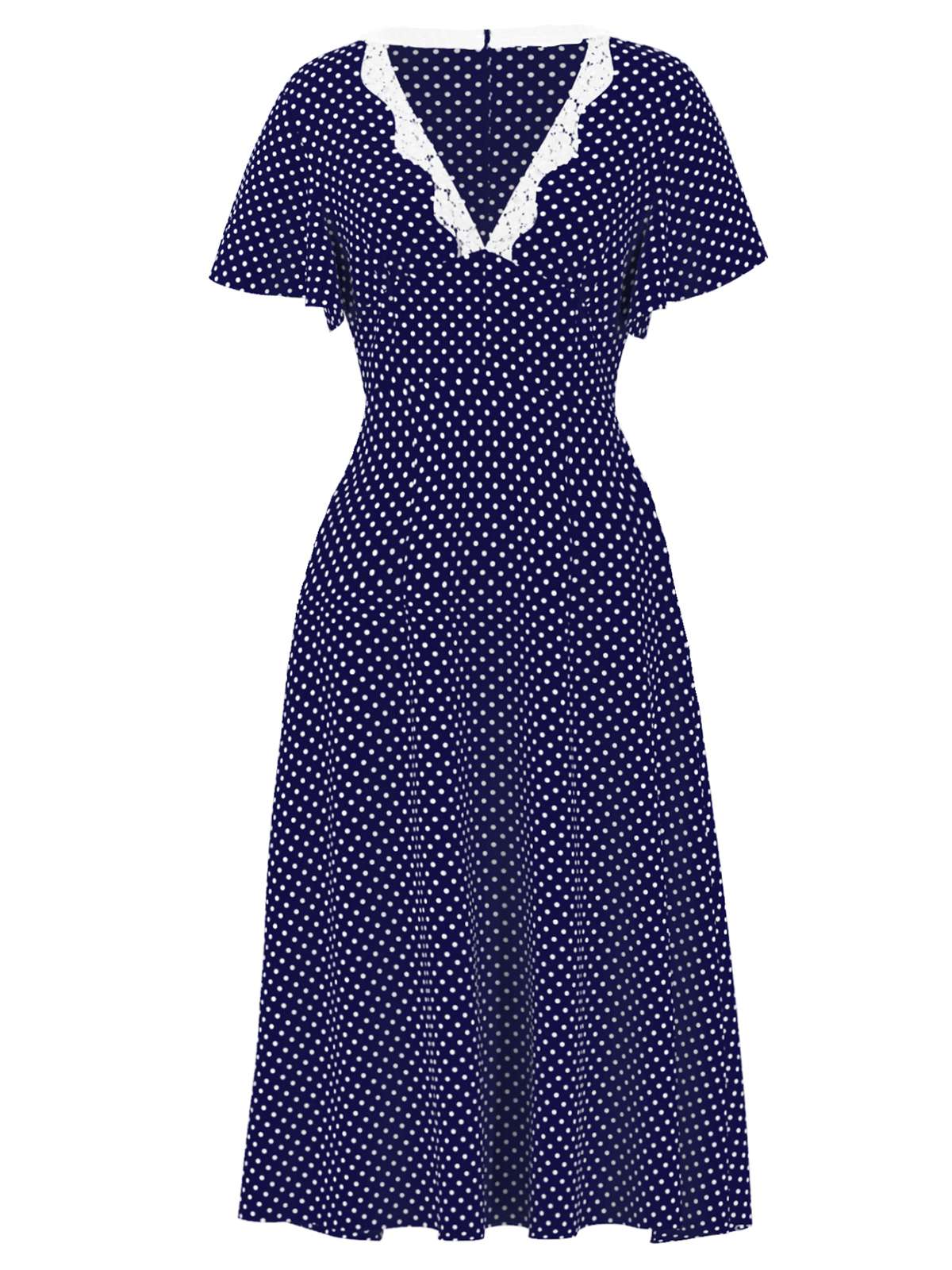 Navy Blue Polka Dots V-Neck Dress