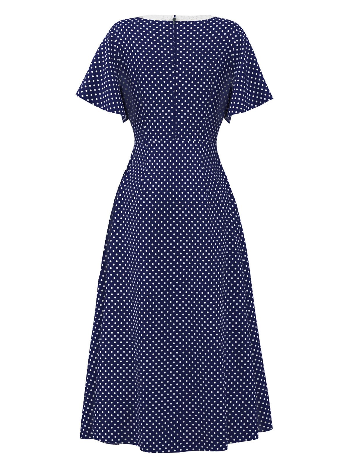 Navy Blue Polka Dots V-Neck Dress