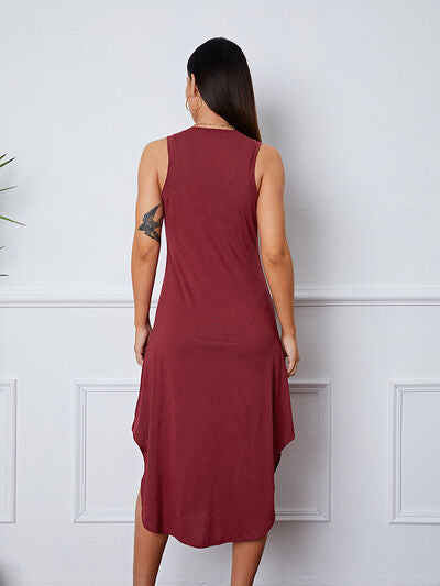 V-Neck Sleeveless Curved Hem Dress