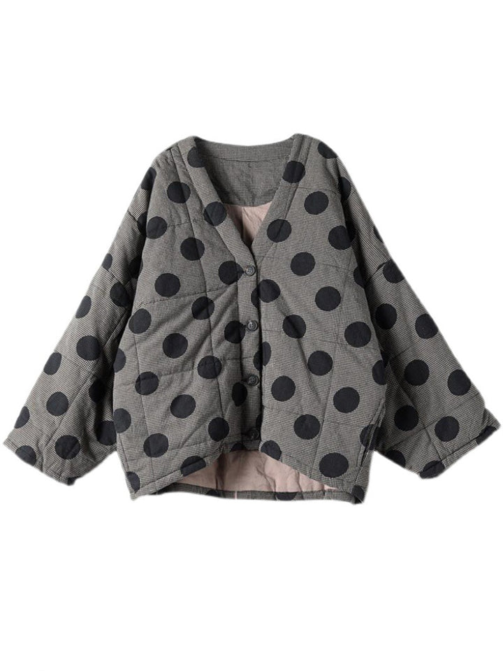 Women's Thickened V-neck Polka Dot Quilted Coats