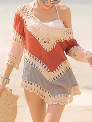 Vacation Hollow 3/4 Sleeve Mask Cover-ups