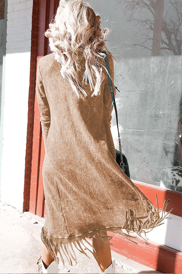 Ivyshape | Washed Tassel Open Front Long Cardigan