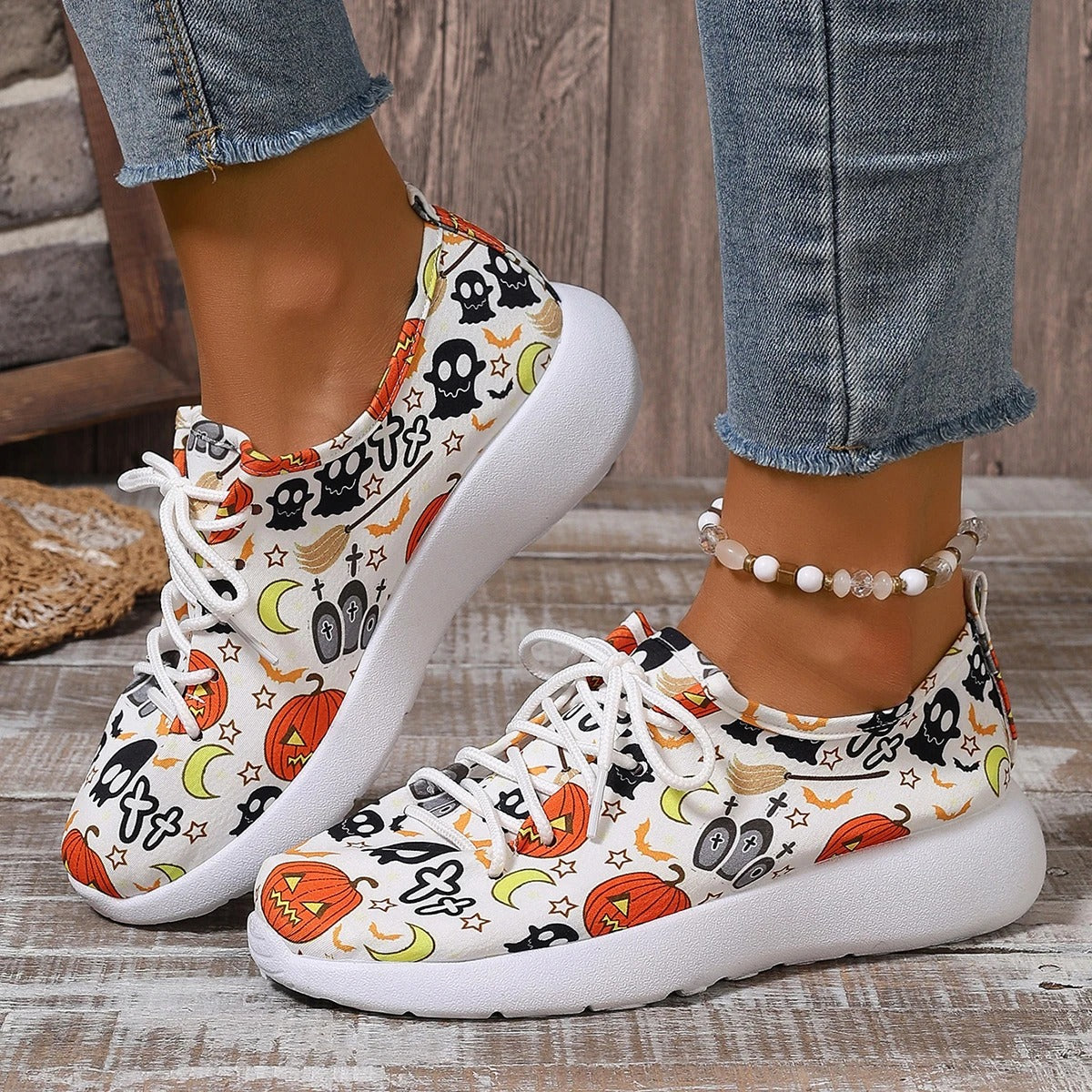 Playful Pumpkin Pattern Flats for Women