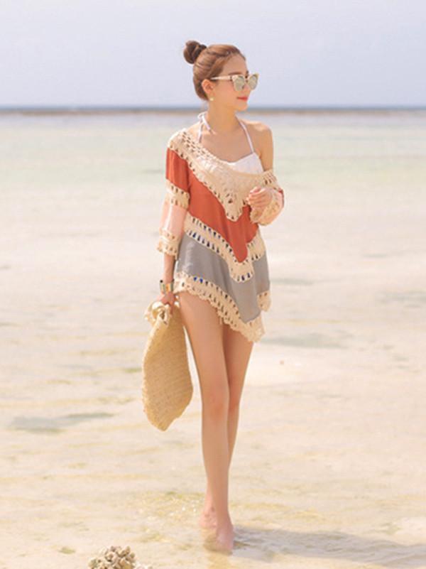 Vacation Hollow 3/4 Sleeve Mask Cover-ups