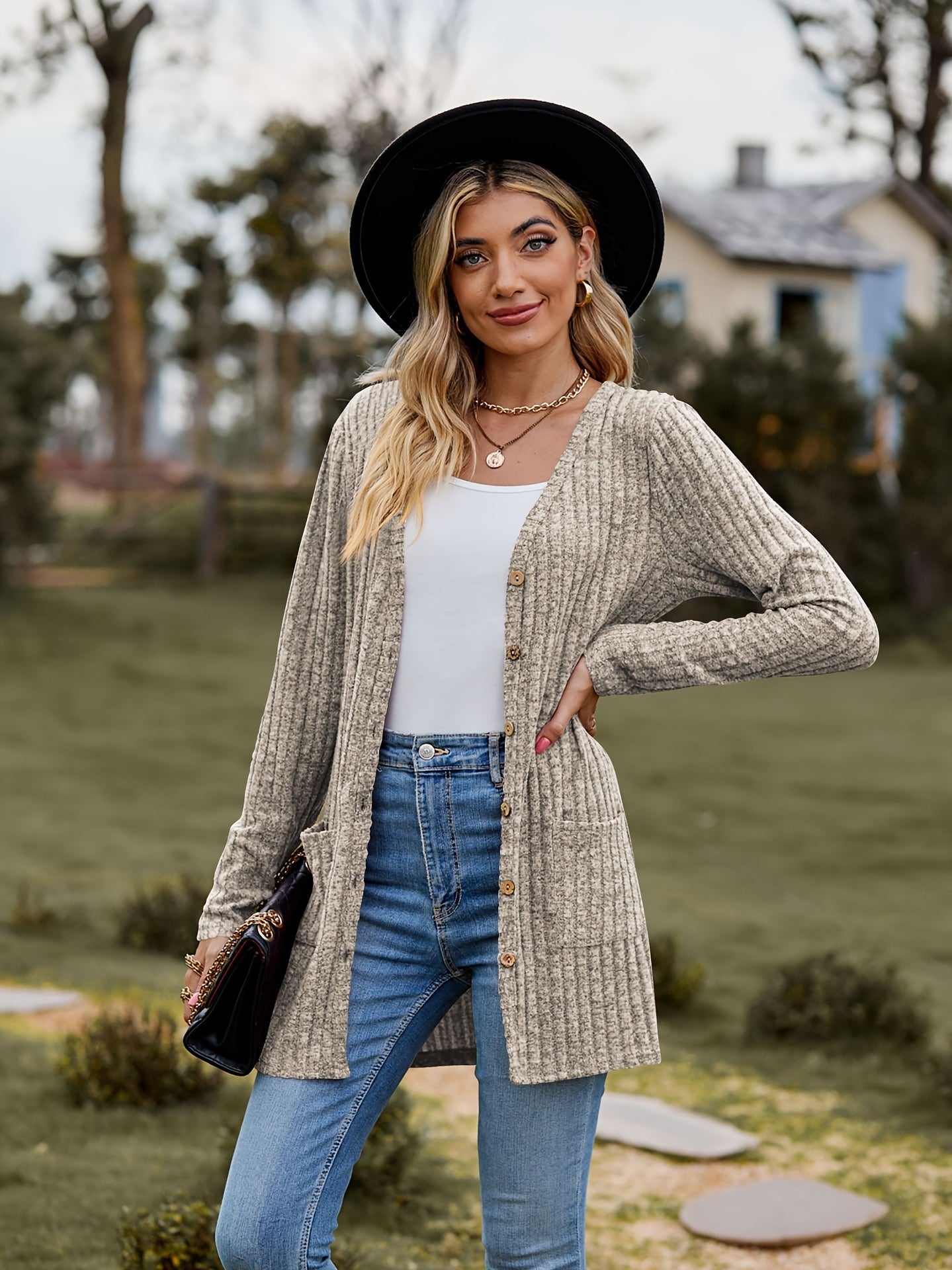 Ivyshape | Warmer Ribbed Cotton Knit Cardigan For Women Perfect For Casual Days