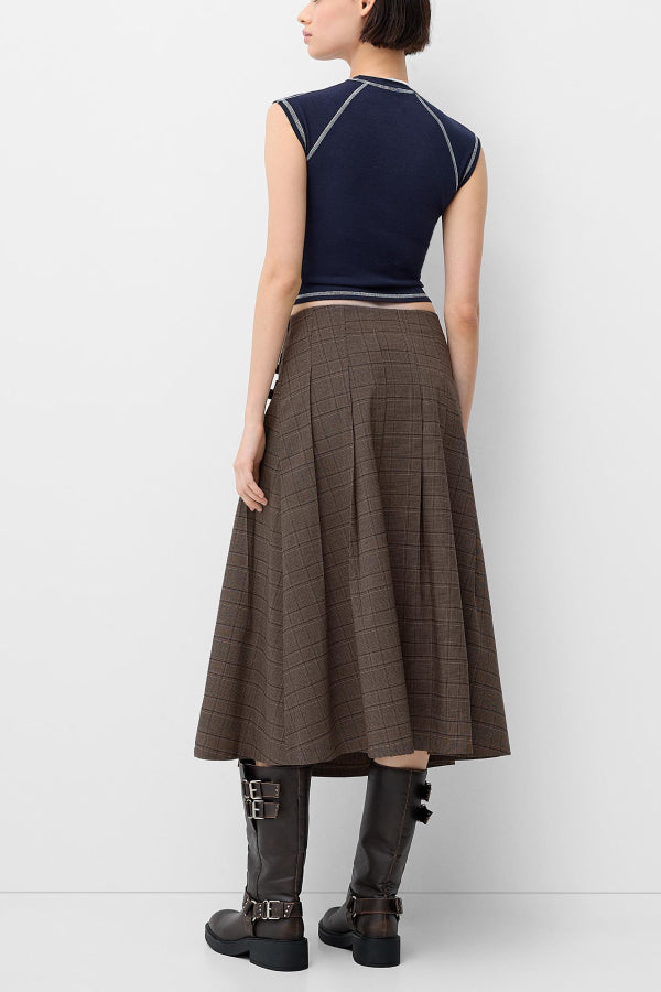 Ivyshape | Pleat Midi Skirt with A Belt Detail